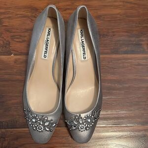 Karl Lagerfeld Silver Embellished Chunky Heel